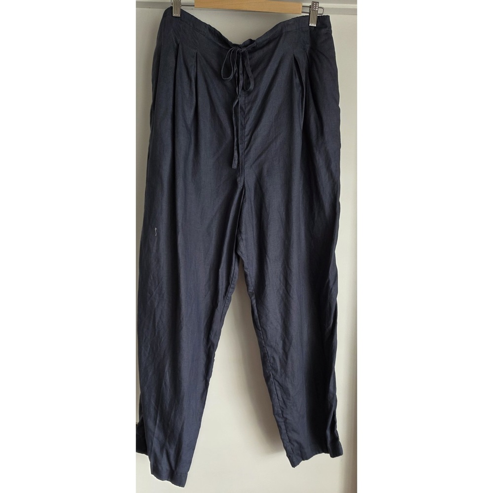 Valerie Stevens II Linen Pants Women 20W Dark Blue Solid Casual Straight